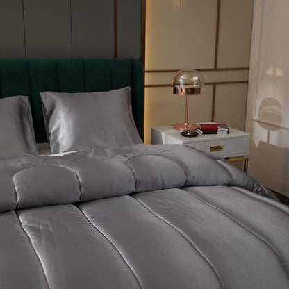 Bedding Dreamer Satin Comforter Queen Size Grey Silky Set with 2 Pillowcases