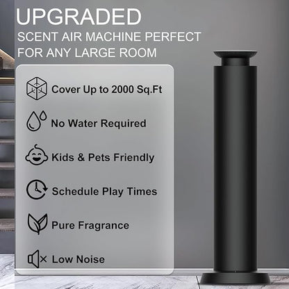 Wirless Rechargeable Waterless Scent Diffuser Kit, Includes 5 Premium Oils, 2000 Sq.Ft Coverage,Hotel Scent Diffuser for Home, Studio, Cordless Essential Oil Diffuser Large Room, APP Control - Black