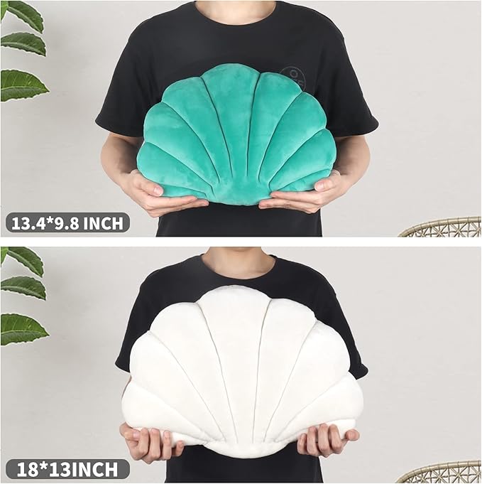 Yi-gog Seashell Pillow Sea Shaped Decorative Princess Throw Pillow 3D Velvet Soft Ocean Cute Throw Pillows for Bed Couch Chair Sofa Room 18 X 13 inch