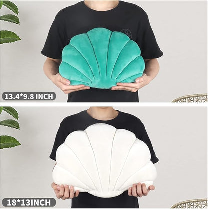 Yi-gog Seashell Pillow Sea Shaped Decorative Princess Throw Pillow 3D Velvet Soft Ocean Cute Throw Pillows for Bed Couch Chair Sofa Room 18 X 13 inch