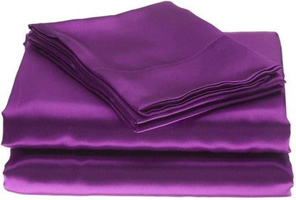 100% Pure Silk Satin Sheet Set 4pcs, Silk Fitted Sheet 15" Deep Pocket Mattress fit,Silk Flat Sheet&Silk Pillowcases Set Cool Soft Silk Sheets|Wrinkle Free Fade Resistant Full XL Purple