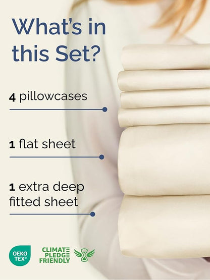 Extra Deep Queen Sheet Set - 6 Piece Breathable and Cooling Sheets - Hotel Luxury Bedding for Women, Men, Kids & Teens - Easy & Secure Fit - Soft, Wrinkle Free & Comfy - Extra Deep Pockets - Off White