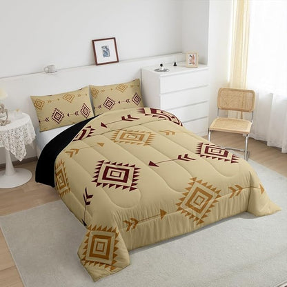 Feelyou Kids Brown Boho Western Bedding Set Twin Size Southwestern Aztec Tribal Comforter Set for Boys Girls Bohemian Duvet Quilt