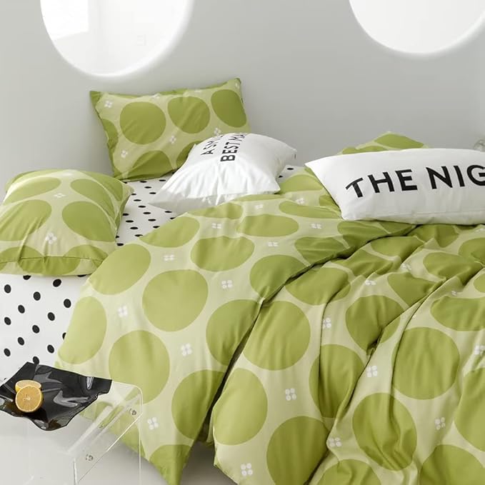 CLOTHKNOW Green Dots Boho Comforter Set - California King, 3-Piece Light Green Bedding