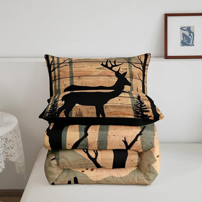 Feelyou Deer Moose Print Comforter Set Full for Girls Women Teens Adult, Kids Boys Bear Hunting Theme Bedding Set, Forest Wild Animal Comforter Soft Quilt Set, with 2 Pillowcase 3pcs Bedding