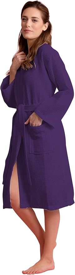 Luxurious Bathrobe for Women - Soft & Absorbent - Lightweigh & Comfort - Long & Kimono - Waffle & Cotton - Hotel/Spa Robe