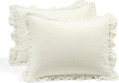 Lush Decor Ella Parisian Vintage Chic Ruffle Lace 3 Piece Comforter Set, King, Ivory