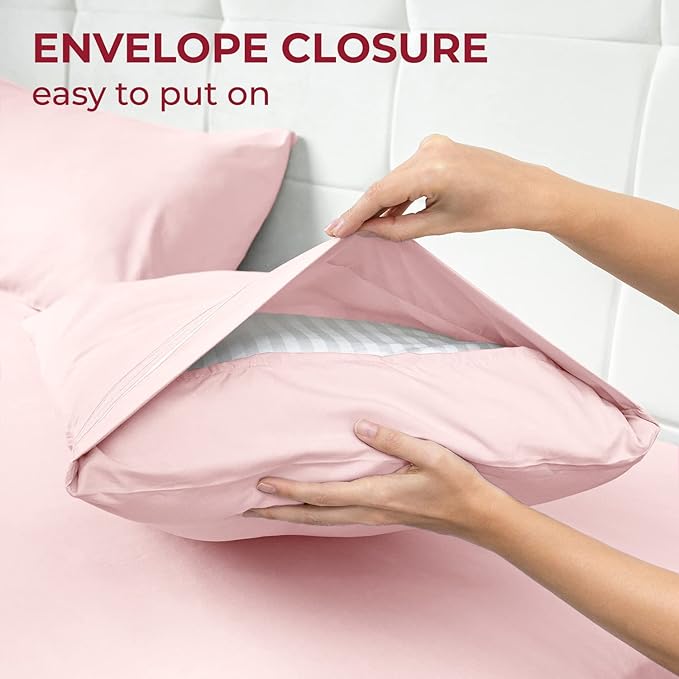 Mellanni Pillow Cases - Luxury, Extra Soft, Cooling Pillow Covers - 2 PC Iconic Collection Pillowcases - Envelope Closure (Standard/Queen 20" x 30", Blush Pink)