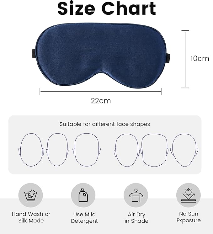 Formé & Found Silk Sleep Mask for Men & Women, 100% 6A Mulberry Silk, 16 Momme Ultra-Soft Eye Mask for Sleeping, Blackout Sleeping Eye Mask for Dry Eyes, Super Light Sleep Mask(Navy Blue)
