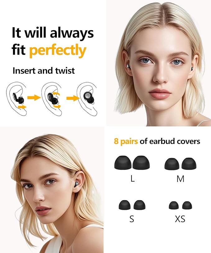 Sleep Noise-Canceling Earplugs 50dB Noise Reduction 4 Ear Tip Sizes Reusable Noise-Canceling Earplugs Silicone Hearing Protection Gear Ideal for Work and Travel (Black) (Black)