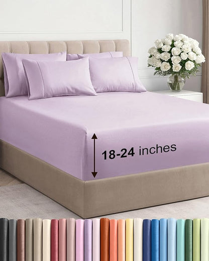 Extra Deep King Sheet Set - 6 Piece Breathable and Cooling Sheets - Hotel Luxury Bedding for Women, Men, Kids & Teens - Easy & Secure Fit - Soft and Wrinkle Free - Extra Deep Pockets - Light Lavender