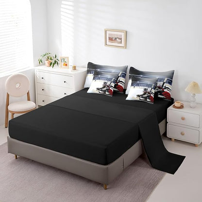 Feelyou Hockey Comforter Set Full Size 7 Pcs Ice Hockey Comforter Bed in a Bag Winter Sports Bedding Set for Boys Girls Teens Hockey Lover Bed Set with Sheets, Pillowcases, Pillow Covers