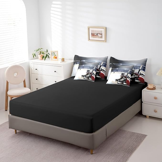 Feelyou Hockey Comforter Set Twin Size 7 Pcs Ice Hockey Comforter Bed in a Bag Winter Sports Bedding Set for Boys Girls Teens Hockey Lover Bed Set with Sheets, Pillowcases, Pillow Covers