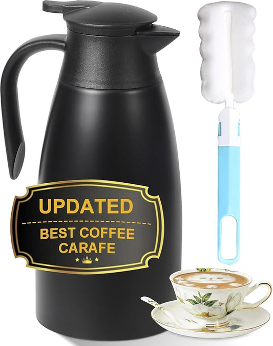 70oz Thermal Coffee Carafe for keeping hot,Updated Carafes for hot liquid, Stainless Steel Insulated Thermal Pot for Coffee, Hot Water,Keep Hot 12 Hours (Black 2.1 L)