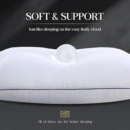 Luxurious Goose Down Bed Pillows Queen Size Set of 2, Hotel Collection Pillows Designed for Deep Sleep, Soft and Supportive Filling for Side, Back Sleepers 20" x 30"