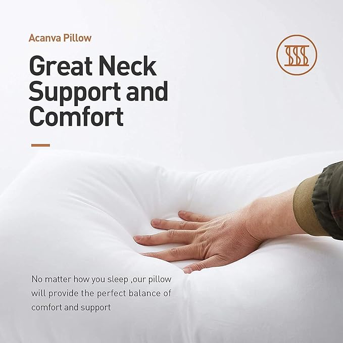 Acanva Bed Pillows 2 Pack Hotel Collection Luxury Soft Inserts for Sleeping-Breathable and Comfortable for Stomach Back Sleepers, Queen (Pack of 2), White