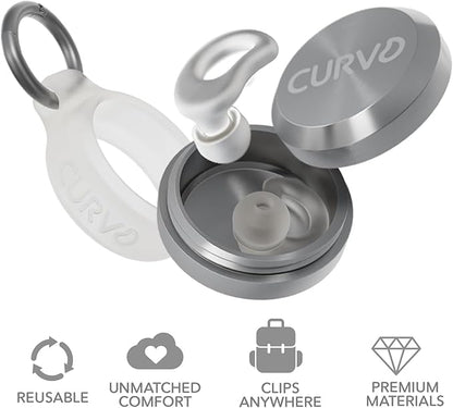 CURVD Everyday Earplugs + Case Clip Bundle, The Perfect earplug for Sleep, Travel, Noise Sensitivity/canceling + Case Clip Package Portable Waterproof Container & Silicone Sleeve for Ear Plugs(Cloud)