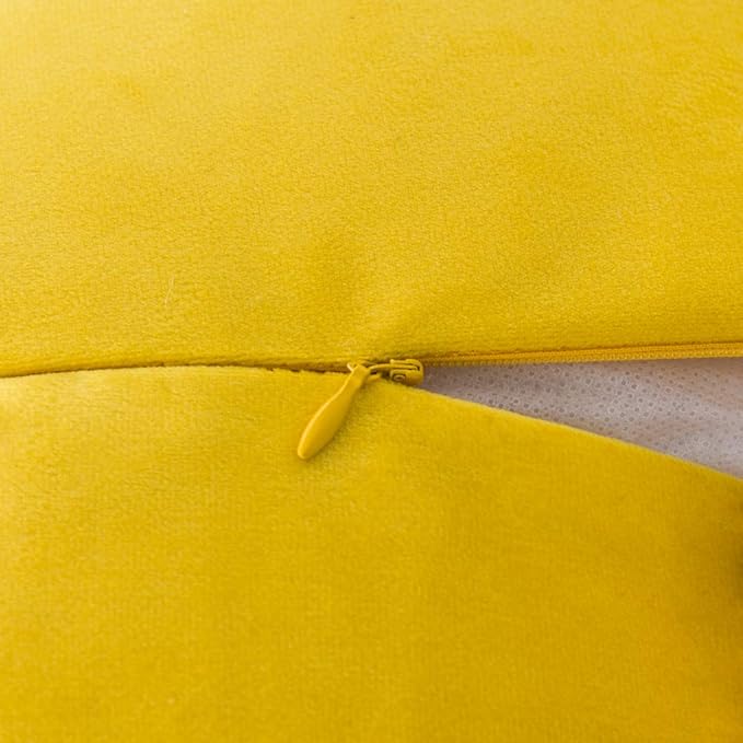 JWH 3D Flower Handmade Throw Pillow Covers Decorative Yellow Velvet Accent Pillow Cases Round Pillowcase Soft Cushion for Couch Bed Decor Euro Shams with Hidden Zipper 12 Inches Mustard
