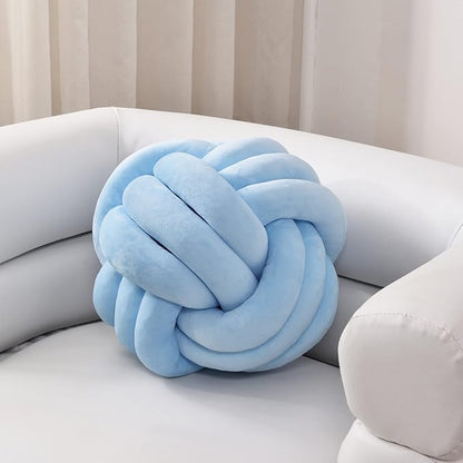 Sioloc Soft Knot Ball Pillows,Round Throw Pillow Cushion Home Decoration Plush Pillow,Throw Knotted Pillow Handmade Round Plush Pillow（10.6inches,Light Blue）