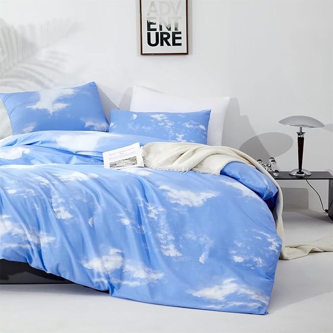 Houseri Blue Sky Comforter Set, Full Size, 3 Pcs, Modern Bedding Set for Teen Girls