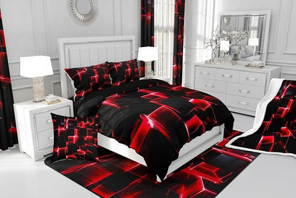 Erosebridal Red and Black Geometric Comforter Set King Size Modern 3D Stereoscopic Square Bedding Sets, Gradient Neon Honeycomb Duvet Set 3 Pieces Soft Microfiber Quilt for All Season