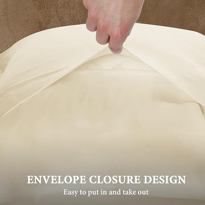 BHZ Beige Satin Goose Down Feather Pillows Standard Size Set of 2 with Pillowcase for Hair and Skin, Cooling Pillow Cases Similar to Silk Pillow Cases, Decor for Women, Mom Men