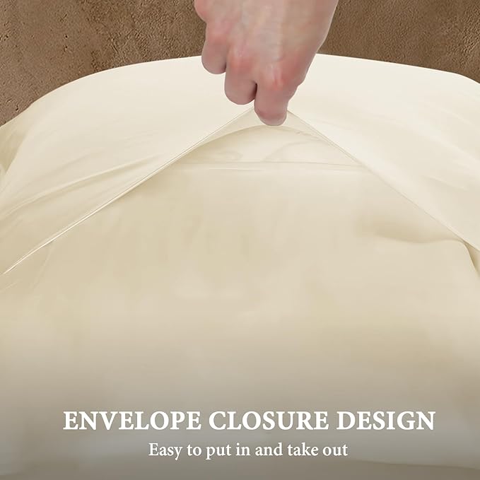 BHZ Beige Satin Goose Down Feather Pillows King Size Set of 2 with Pillowcase for Hair and Skin, Cooling Pillow Cases Similar to Silk Pillow Cases, Decorative for Women, Mom Men