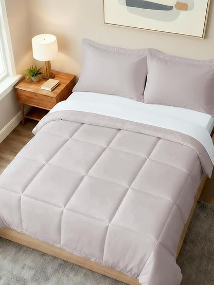 Full Comforter Set - 3 Piece Bed Set for All Seasons - 1 Soft Quilted Comforter with Corner Tabs & 2 Pillow Shams - Comfy & Breathable - Premium Down Duvet Insert - Oeko-TEX - Full Size, Light Grey