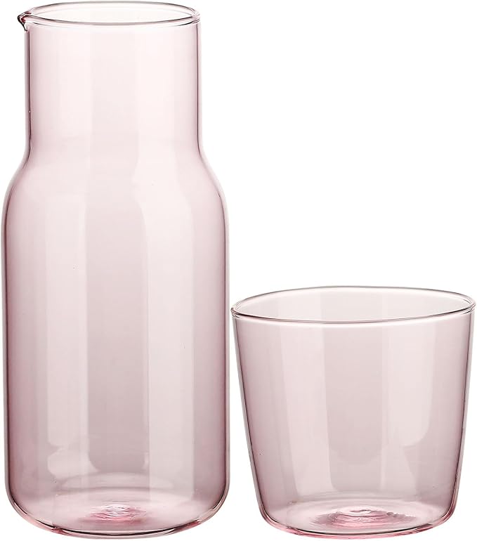 Bedside Carafe and Glass Cup, Bedside Water Carafe with Tumbler, 20oz Bedside Carafe with Cup for Guest Room Bathroom Living Room (A)