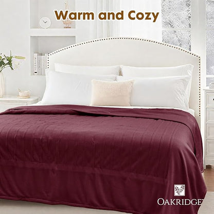 OakRidge Digital Comfort Fleece Heated Queen Blanket - Burgundy, 100% Polyester, Machine Washable, Oeko-TEX Certified, Perfect for Warm Nights, Controlled Heat Settings