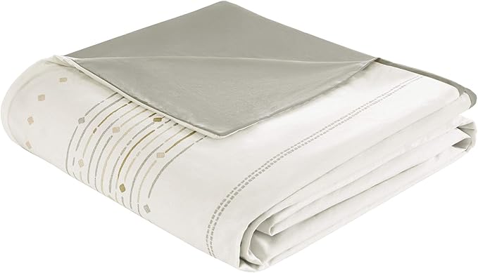 INK+IVY Nea 100% Cotton Duvet Set Mid Century Modern Design, All Season Comforter Cover Bedding Set, Matching Shams, King/Cal King, Stripes Teasel Ivory 3 Piece