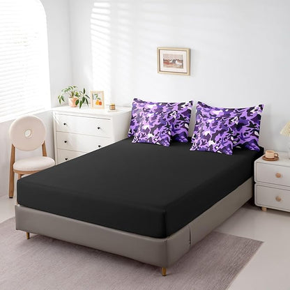 Erosebridal Duck Hunting 7 Pcs Twin Bedding Set - Army Camouflage Hunting Bed in A Bag - Sheet Set, Vintage Purple Black Room Decor, Wild Animal Duck Rustic Comforter Set