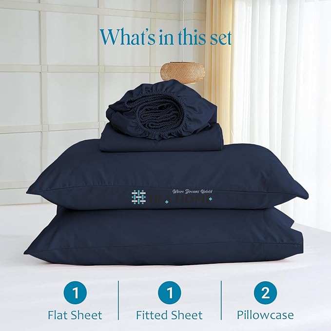 100% Egyptian Cotton Sheets Queen Size, 600 Thread Count Navy Blue Bed Sheets for Queen Size Bed, Long Staple Cotton Bedding Set, Sateen Weave, Luxury Hotel Sheets, Fits Upto 16" Mattress