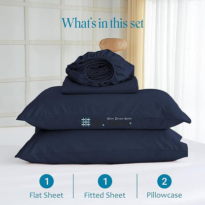 100% Egyptian Cotton Sheets Queen Size, 600 Thread Count Navy Blue Bed Sheets for Queen Size Bed, Long Staple Cotton Bedding Set, Sateen Weave, Luxury Hotel Sheets, Fits Upto 16" Mattress