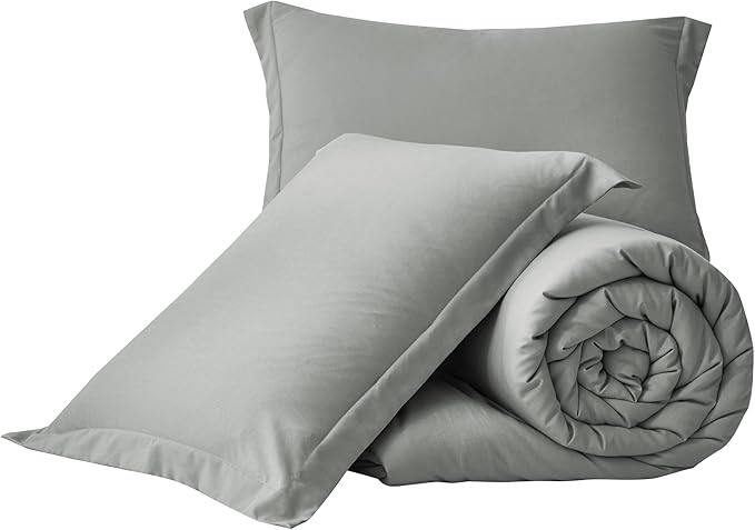 Chezmoi Collection Cliff 3-Piece Lightweight Cooling Comforter Set, Oversized King - Rayon Derived from Bamboo & Polyester Blended, Soft Breathable Bedding for Hot Sleepers, Light Gray