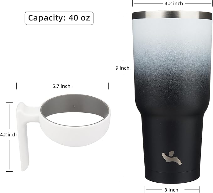 40 oz Tumbler with Handle and 2 Straw 2 Lid, Insulated Water Bottle Stainless Steel Vacuum Cup Reusable Travel Mug,Day Night