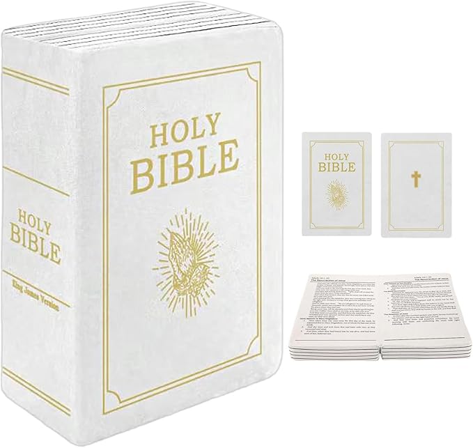 The Holy Bible Pillow Plush- Book Shape, Openable, Cozy Faith Bible Pillow Christian Bible Verse Pillow (White)
