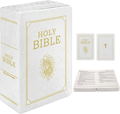 The Holy Bible Pillow Plush- Book Shape, Openable, Cozy Faith Bible Pillow Christian Bible Verse Pillow (White)