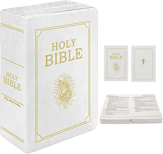 The Holy Bible Pillow Plush- Book Shape, Openable, Cozy Faith Bible Pillow Christian Bible Verse Pillow (White)