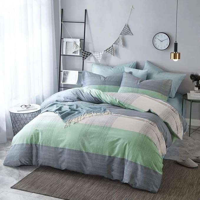 VM VOUGEMARKET Geometric Comforter Set Twin Blue Mint Green Patchwork Bedding Comforter with 2 Pillowcases Modern Style Lightweight Soft Twin Comforter Set