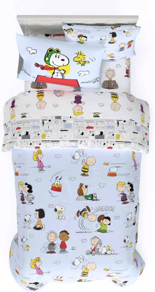 Peanuts Charlie Brown, Snoopy & Gang Bedding, 5 Piece Super Soft Cozy Reversible Comforter and Sheet Set with Sham, Twin, (100% Official Licensed Product) by Franco Collectibles
