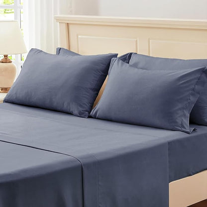 Zzlpp Full Comforter Set 7 pieces, Greyish Blue Seersucker Bedding Set with 1 Comforter, 2 Pillow Shams, 2 Pillowcases, 1 Flat Sheet, 1 Fitted Sheet
