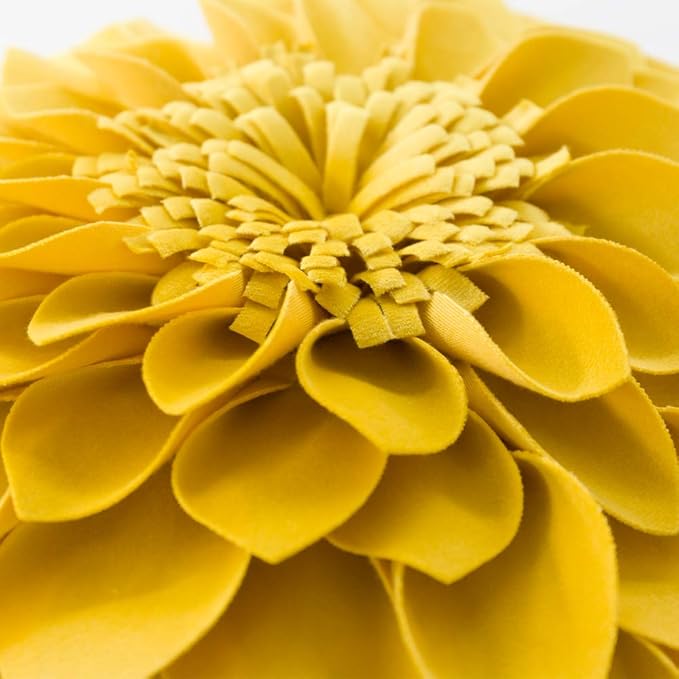 JWH 3D Flower Handmade Throw Pillow Covers Decorative Yellow Velvet Accent Pillow Cases Round Pillowcase Soft Cushion for Couch Bed Decor Euro Shams with Hidden Zipper 12 Inches Mustard