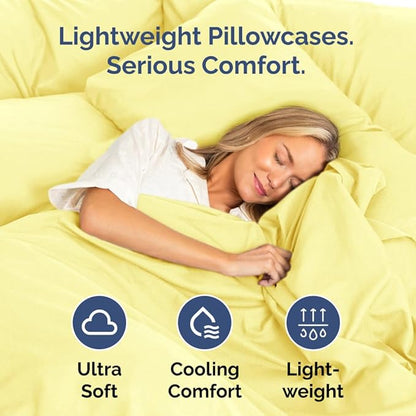 King Pillow Cases Set of 2 - Ultra Soft Hotel Quality Pillowcase Covers - Comfy, Cozy & Wrinkle Free - Shrinkage, Stain and Fade Resistant - Machine Washable Pillow Protectors - 2 Piece Set - Yellow