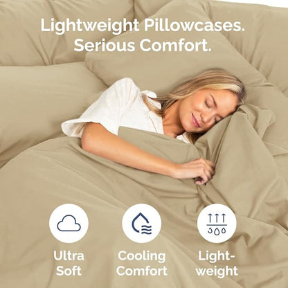 King Pillow Cases Set of 10 - Ultra Soft Hotel Quality Pillowcase Covers - Comfy & Wrinkle Free - Shrink, Stain and Fade Resistant - Easy-Care, Machine Washable Pillow Protectors - 10 Pcs Set - Beige