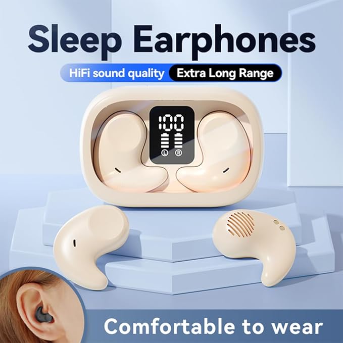 Sleep Earbuds Bluetooth in Ear Light-Weight Headphones, Mini Invisible Earplugs Small Design for Side Sleepers, 58H Playtime with Charging Case, Clear Calls& Noise Block, Off White