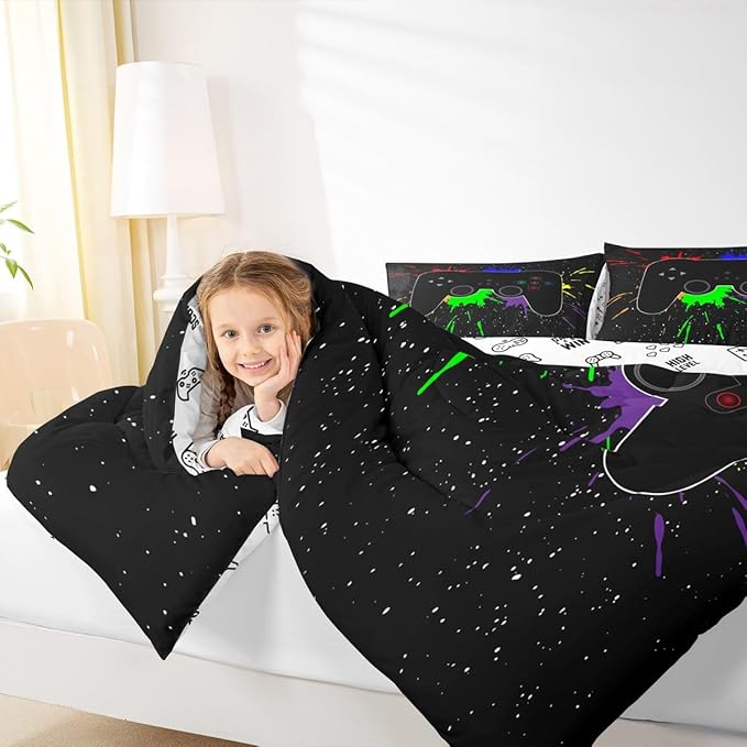 Erosebridal Twin Bedding Set,Gaming Comforter Sets for Boys Gamer Bedding Sets for Boys,Toddler Bedding Gaming Bed Kids Comforter Sets,Watercolor