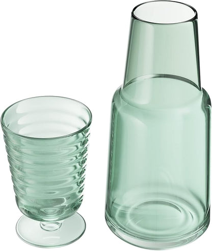 American Atelier Bedside Water Carafe with Tumbler | Pitcher and Footed Drinking Glass | Use Cup as Lid for Carafe | For Guest Room, Nightstand, Office, or Gift | American Atelier 32 Oz (Green)