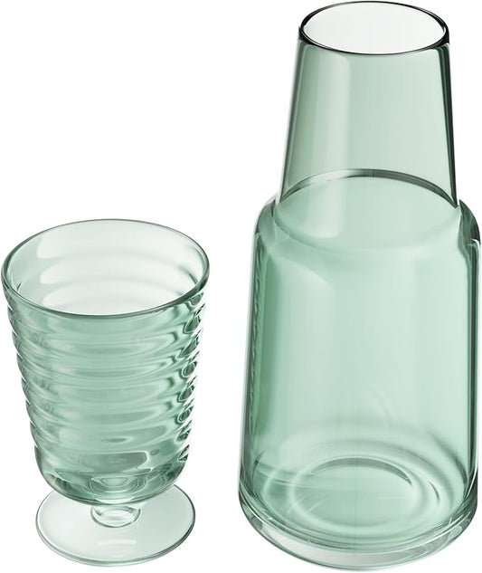 American Atelier Bedside Water Carafe with Tumbler | Pitcher and Footed Drinking Glass | Use Cup as Lid for Carafe | For Guest Room, Nightstand, Office, or Gift | American Atelier 32 Oz (Green)