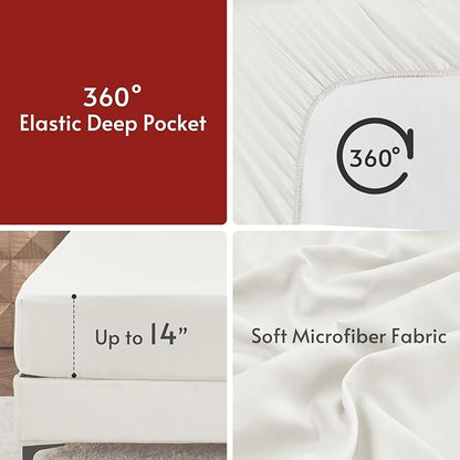 MUXHOMO 5 Pieces Twin XL Comforter Set, Reversible Bed in a Bag Twin XL Size, All Season Bedding Set with Comforter, Flat Sheet, Fitted Sheet, Pillowcases & Shams, Beige & White